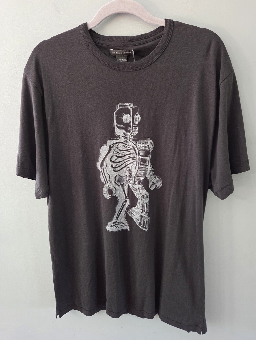 French Connection Robot Skeleton Graphic Black Cotton T-Shirt Mens/Unisex XXL